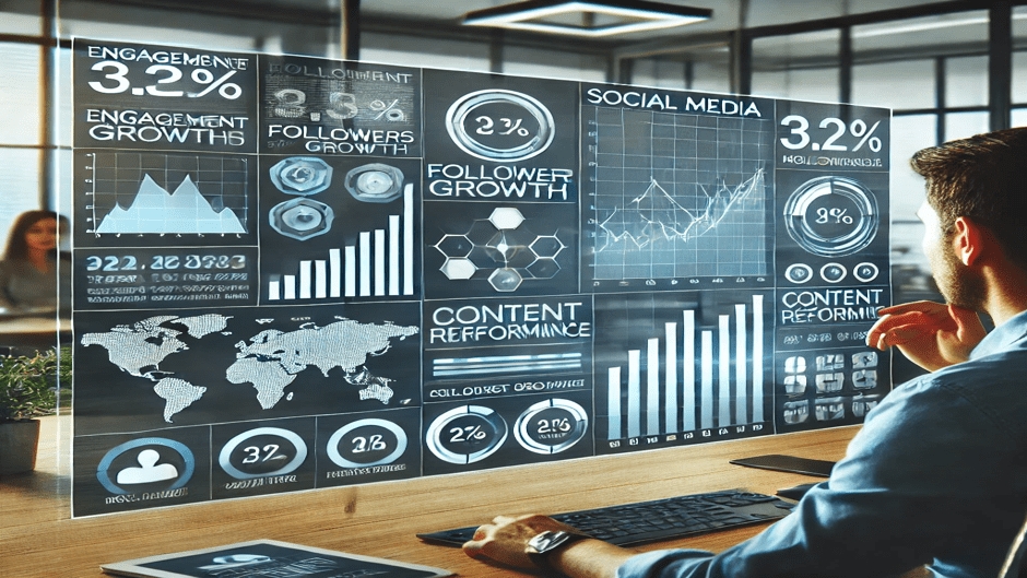 Analytics dashboard showing social media performance reports, highlighting key metrics like engagement and follower growth for affordable social media marketing strategies.