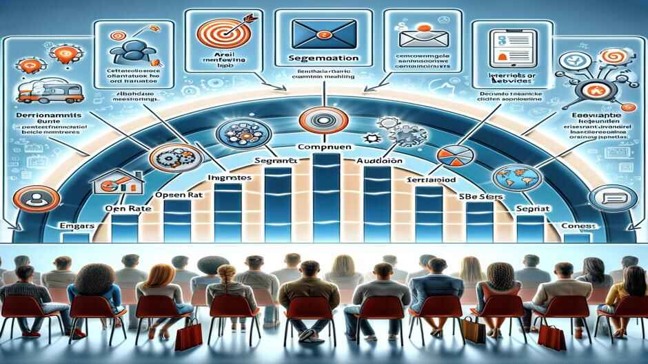 A dynamic infographic showing how audience segmentation in email marketing boosts engagement by tailoring campaigns to customer interests and behaviors.